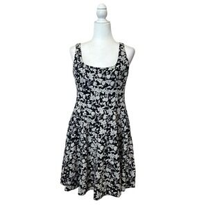 Bailey 44 Linen Blend Floral Mini Dress Black & White Fit‎ & Flare Size 6 EUC